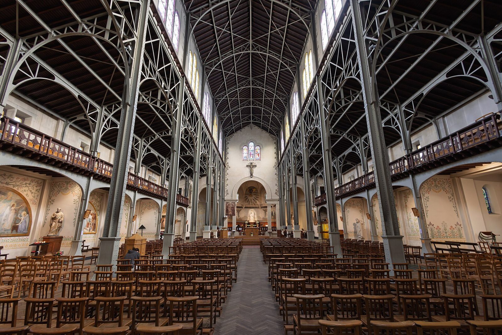 Nave and iron roof frame of Notre-Dame-du-Travail church on rue Vercingétorix, in the Plaisance quarter